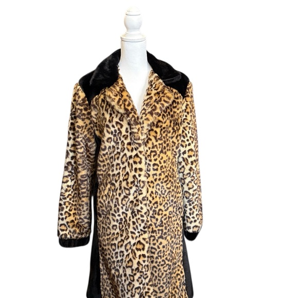 Pia Rossini Leopard Print Faux Fur Coat Black Trim M/L - Picture 12 of 12